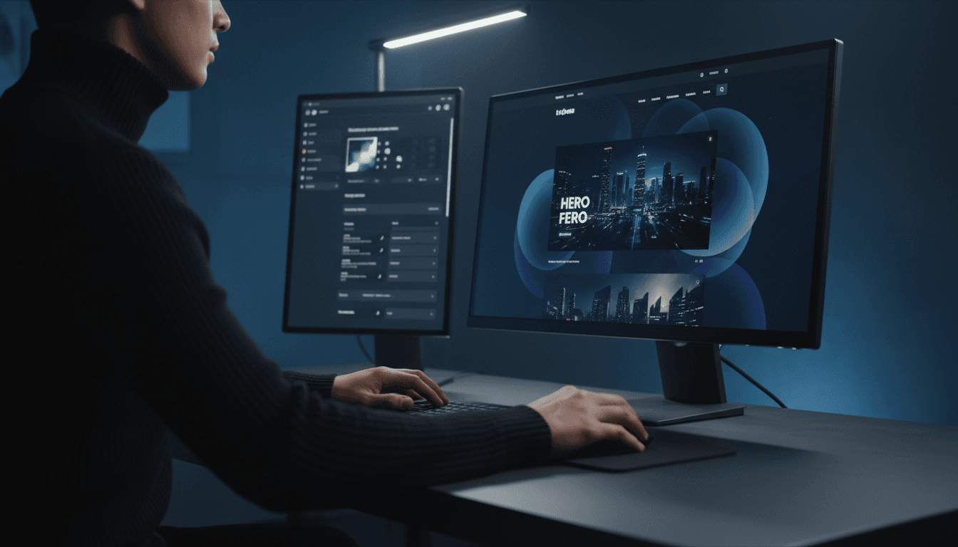 Custom website design displayed on professional designer workstation